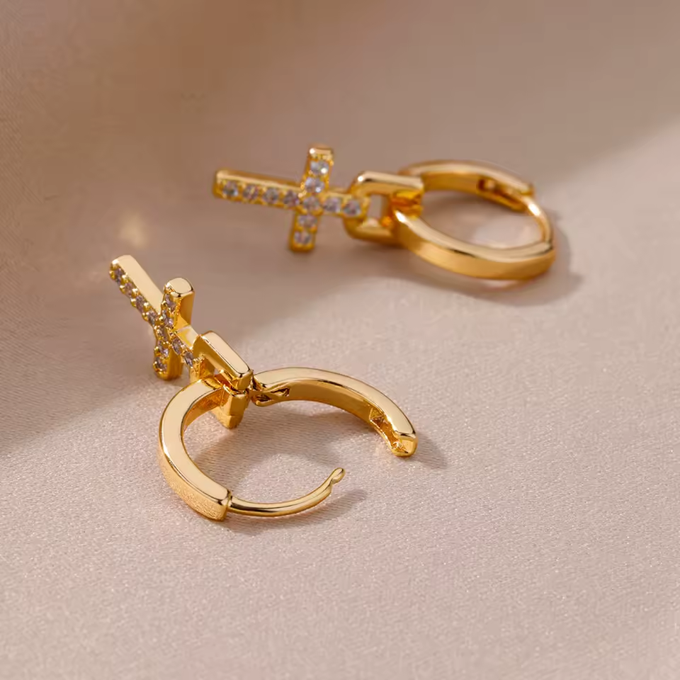 Dainty Cross Drop Earrings