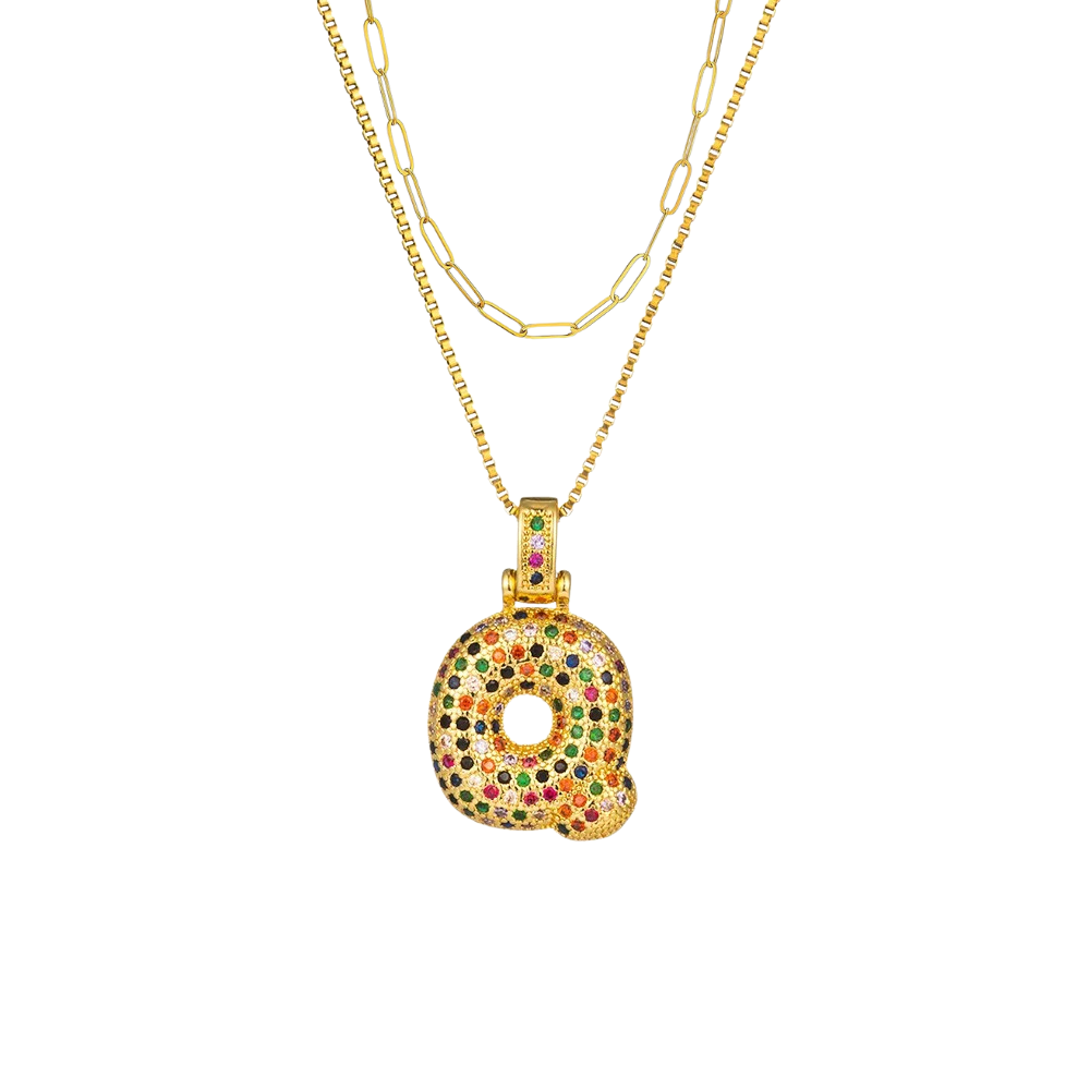 2pc Initial Bubble Necklace Set