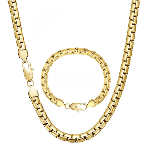 14K Plated Cuban Link Necklace & Bracelet Set