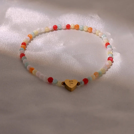 Natural Shell Heart Initial Bracelet